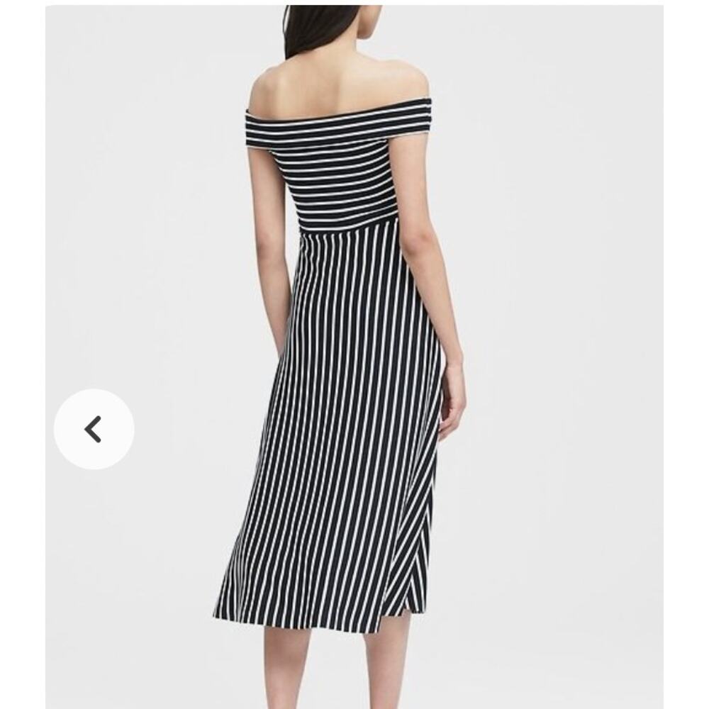 Banana Republic Ponte Off Shoulder Fit Flare Midi Dress Stripe Black White 0 - Picture 4 of 13